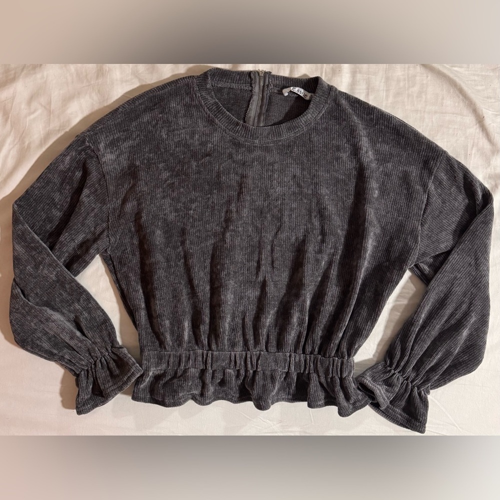 Essue Charcoal Ruffle Hem Blouse